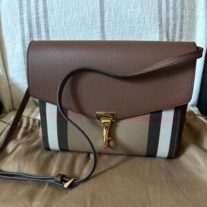 Burberry Brown Leather Crossbody Bag with Check Pattern